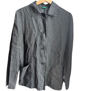 United Colors of Benetton 💯 Linen Black Minimalist Utility Chore Shacket Sz M